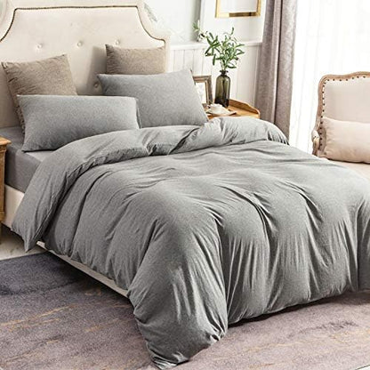 PURE ERA Jersey Knit Duvet Cover Set Heather Dark Grey Twin