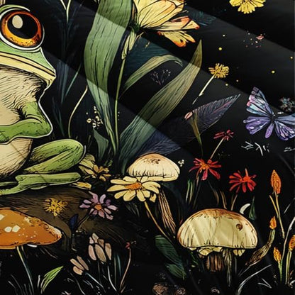Nttopship Frog Mushroom Comforter Bedding Set with 2 Pillowcase Twin Size Cartoon Frog Mushroom Butterfly Comforter Set for Kids Boys Girls Bedroom Decor