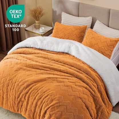 BEDELITE Fluffy Sherpa King Comforter Set,Burnt Orange