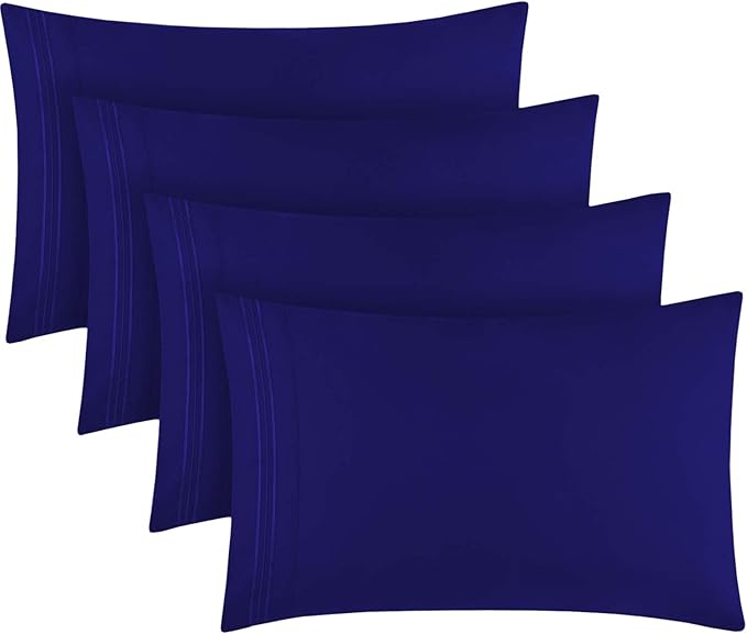 Mellanni Pillow Cases Set - 4 PC Iconic Collection Pillowcases - Luxury, Extra Soft, Cooling Pillow Covers - Wrinkle, Fade, Stain Resistant (Standard/Queen 20" x 30", Royal Blue)