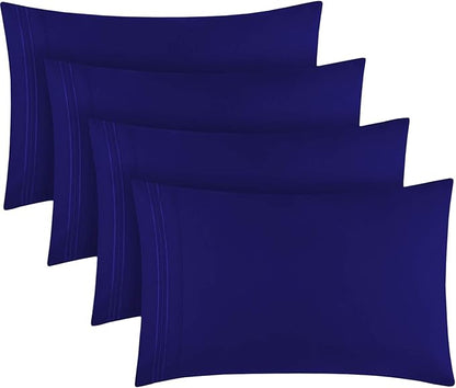Mellanni Pillow Cases Set - 4 PC Iconic Collection Pillowcases - Luxury, Extra Soft, Cooling Pillow Covers - Wrinkle, Fade, Stain Resistant (Standard/Queen 20" x 30", Royal Blue)