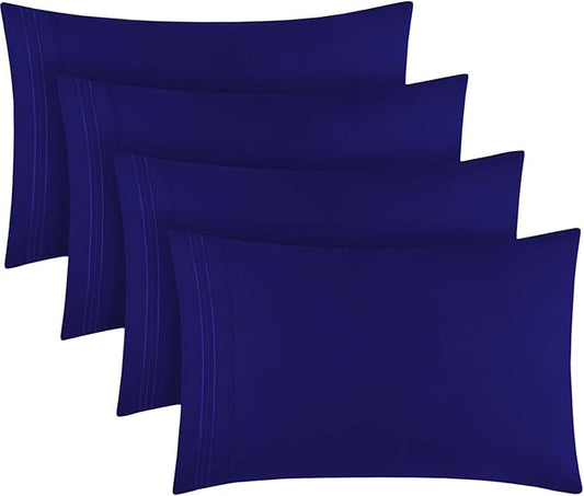 Mellanni Pillow Cases Set - 4 PC Iconic Collection Pillowcases - Luxury, Extra Soft, Cooling Pillow Covers - Wrinkle, Fade, Stain Resistant (Standard/Queen 20" x 30", Royal Blue)
