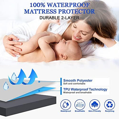 Sufdari King Size Mattress Protector,Waterproof Mattress Protector,Fitted Sheet Style Mattress Cover with 18" Deep Pocket,Washable and Comfortable-Deep Gray,King