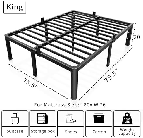 ROIL 20 Inch King Bed Frame with Rounded Corner & 4 Mattress Baffles