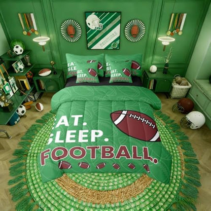 Erosebridal Kids Boys Green Rugby Gaming Comforter Set Queen Size 7 Pieces | Ball Games Bed in A Bag Football Bed Set Sports Bedding