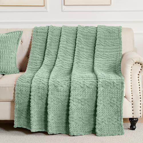 Green Throw Blanket - Soft & Fluffy Fleece, Cute & Aesthetic, Perfect for Sofa, Couch, Chair, Bed, Living Room & Bedroom, All-Season Use, Plush & Cozy Decorative Blanket 50x60