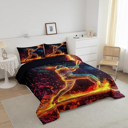 Castle Fairy Teens Basetball Player Comforter Set Queen Size,Neon Sky Bedding Set for Kids Boys Girls Bedroom Decoration,Sports Baseball Bed Duvet Insert,Ball Games Lover Comforter with 2 Pillowcases