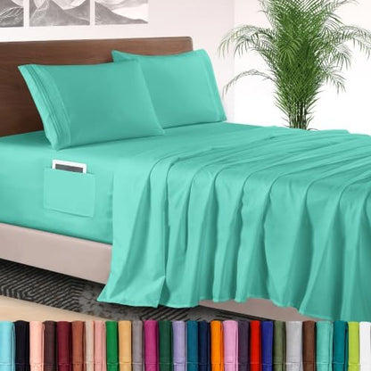 Elegant Comfort 4-Piece Bed Sheet Set - Luxury Bedding 1500 Premium Hotel Quality Microfiber,All Around Elastic 18-24 Inches Deep Fitted Sheet- Extra Deep Pocket Sheets, California King, Paradise Teal