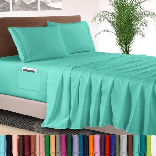 Elegant Comfort 4-Piece Bed Sheet Set - Luxury Bedding 1500 Premium Hotel Quality Microfiber, All Around Elastic 18-24 Inches Deep Fitted Sheet- Extra Deep Pocket Sheets, Twin/Twin XL, Paradise Teal