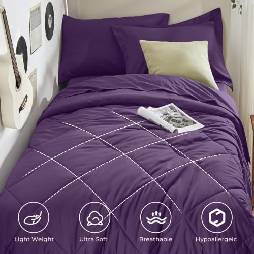 HEVUMYI 5-Piece Twin Comforter Set, Grape Purple Bed in a Bag