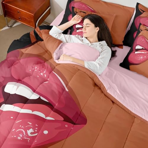 Erosebridal Black Girls Pink Comforter Sets 7 Piece for Kids African Black Women King Sheet Set Vogue Fashion Gorgeous Bedding Set for Girls Women Teens Minimalist Romantic Makeup Bed in A Bag