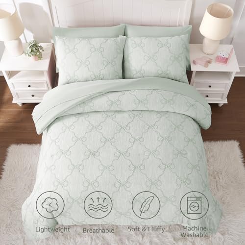 Queen Comforter Set with Sheets for Girls-7 Pieces Bow Bed in A Bag