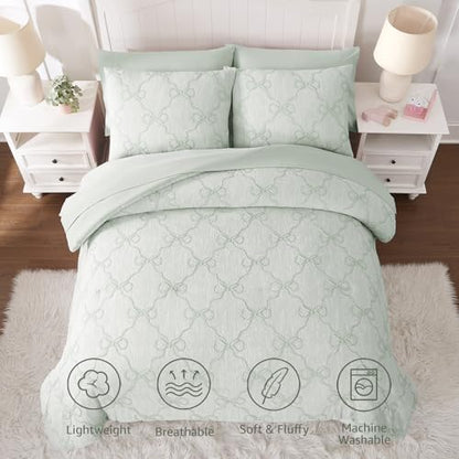 Queen Comforter Set with Sheets for Girls-7 Pieces Bow Bed in A Bag