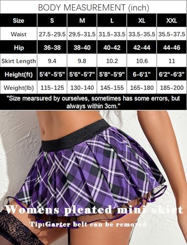 Women Lingerie Role Play Pleated Costume Mini Skirt with Garter Belt