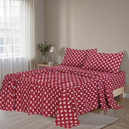 RUVANTI Flannel Sheets Twin Size, Red Christmas
