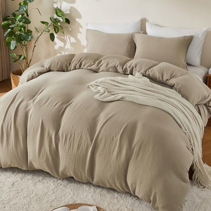 EMME Muslin Cotton Duvet Cover Set Linen Like Khaki Twin