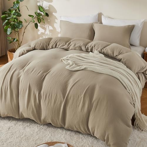 EMME Muslin Cotton Duvet Cover Set Linen Like Khaki King
