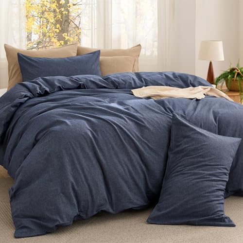 Bedsure PureWoven Cotton Comforter Set Prewashed, Full, Denim Blue