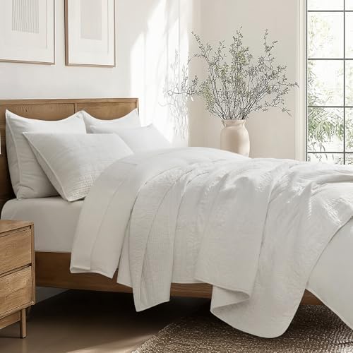 EVERGRACEHOME 100% Cotton Modern Lines Quilt Set King Size, Warm White