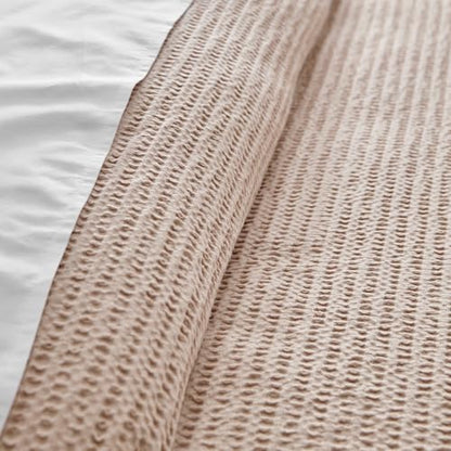 Levtex Home Cloud Waffle Full/Queen Comforter Set (90x94in) with 2 Pillow Shams (26x20in) - Solid Waffle Cotton Texture - Blush - 100% Cotton Full/Queen Size Comforter Set - Soft, Pre-Washed