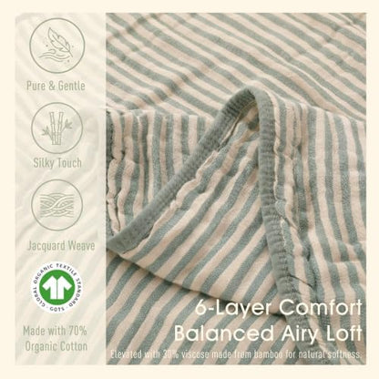 Ultra Soft Muslin Baby Blanket - Organic Cotton Blend (Sage Stripe)