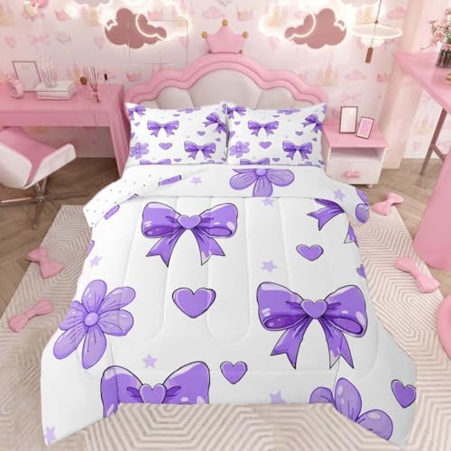jejeloiu Bowknot Comforter Set Full Size Bedding Set for Kids Boys Girls