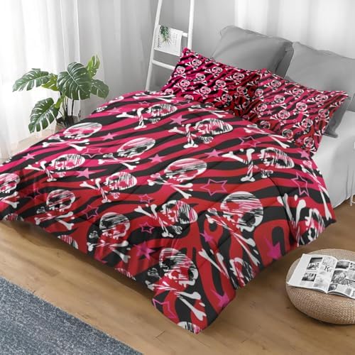 Pamnest Comforter Set Full Size, Zebra Skull Rock Soft 3 Pcs Bedding for Kids and Adults, Animal Roll Pink Comforter Set with 2 Pillowcases, for Bedroom Bed Decor