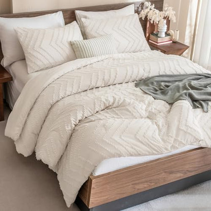 Andency Comforter Full Size Set, 3 Pieces Beige Boho Soft Cream Bedding Set