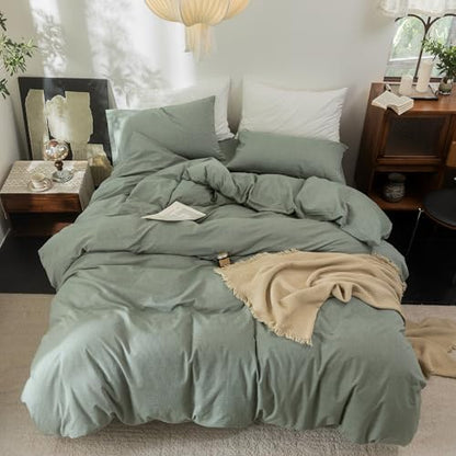 FOSSA Duvet Cover Set 100% Washed Cotton Linen Feel Queen