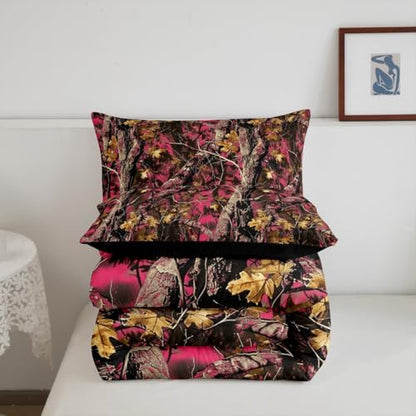 Feelyou Woods Pink Camouflage Comforter Set Twin for Boys Girls Bedding