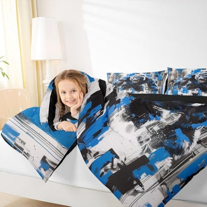 Ape Kids Comforter Set King Size,Old World Monkey Vintage Jungle Creature Bedding Set,Girls Boys Room Decor,Graffiti Geometric Abstract Artwork Quilt Comforter,Modern Duvet Insert,2 Pillowcases