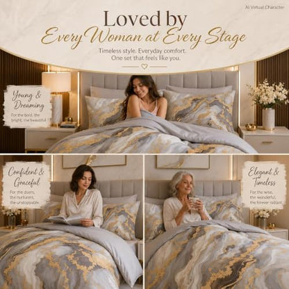 CCoutueChen Grey Comforter Set Full Size - Modern Marble Bedding Set