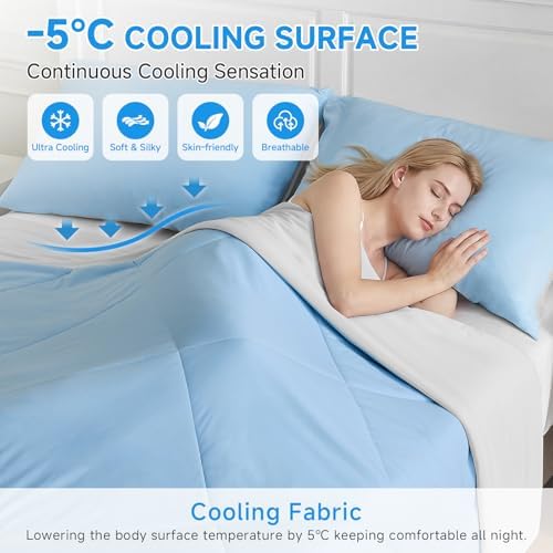 HOMFINE Cooling Comforter for Hot Sleepers Twin/Twin XL, Blue 60"x90"