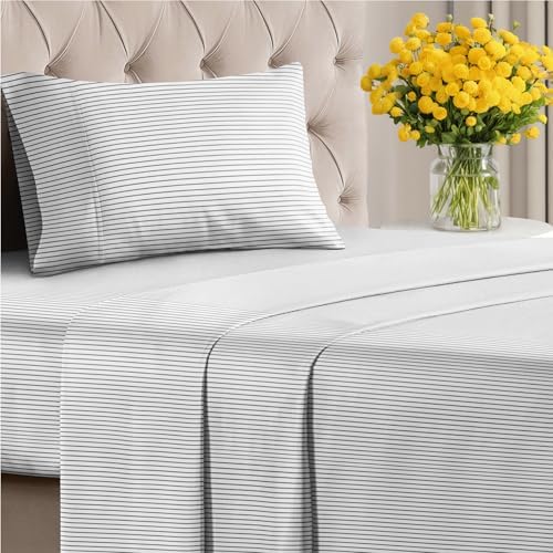 Twin XL 3 Piece Striped Sheet Set - Soft, Breathable & Cooling - Fine Lines