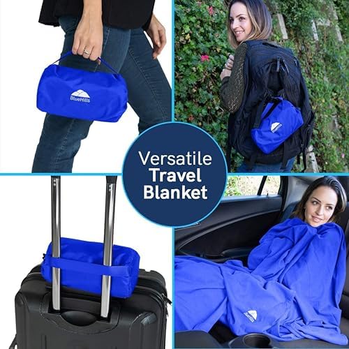 BlueHills Ultra Compact Travel Blanket Pillow Soft Airplane - Royal Blue