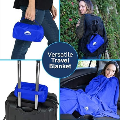 BlueHills Ultra Compact Travel Blanket Pillow Soft Airplane - Royal Blue