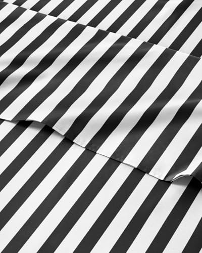 Twin 3 Piece Striped Sheet Set - Breathable & Cooling - Black Pinstripe