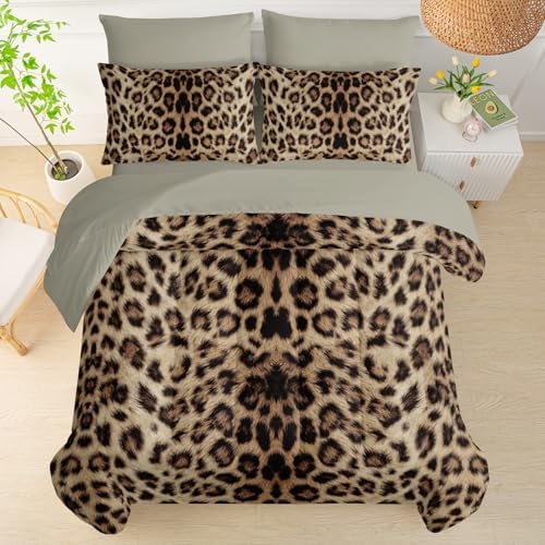 QOOMO Leopard Print 7 Pieces Comforter Set King Size,Cheetah Bedding Set