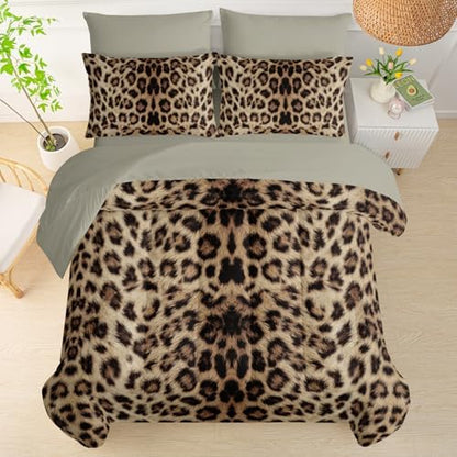 QOOMO Leopard Print 7 Pieces Comforter Set King Size,Cheetah Bedding Set