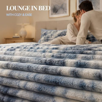 Smoofy Fluffy Twin Size Comforter 2 PCS - Tie Dye Blue Fleece Bedding Set