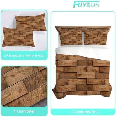 3D Wood Plank Comforter Full/Queen, Rustic Timber Bedding for Boys