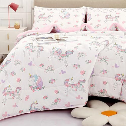 Viviland Kids Full Bedding Sets, Girls Comforter, White Unicorn