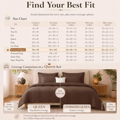 CozyLux Oversized Queen Comforter Set Brown- 7 Pieces Bed in a Bag