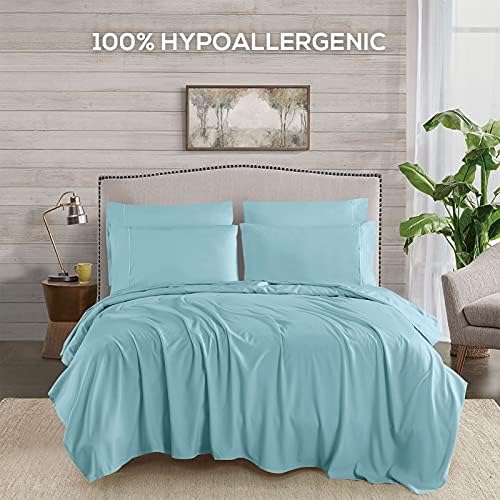 Mueller Luxury 6 PC Full Size Bed Sheets, Super Soft, Deep Pocket up to 16" Full Size Sheets, Transfers Heat, Breathes Better, Hypoallergenic, Wrinkle-Resistant, Oeko-TEX, Aqua