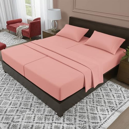 Elegant Comfort Luxury 5-Piece Bed Sheet Set - Luxury Bedding 1500 Premium Hotel Quality Microfiber, Wrinkle Resistant Cool and Breathable, Easy Elastic Fitted, Split King, Dusty Rose