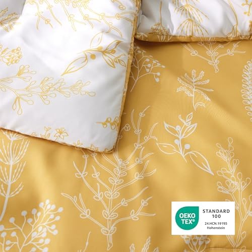 Bedsure Floral Comforter Set Cute Bedding Set King Reversible Yellow