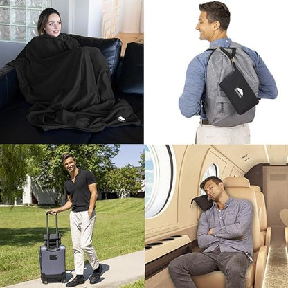 BlueHills Premium Soft Lightweight Travel Blanket Pillow 2 in 1 - Black
