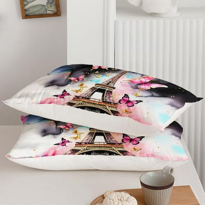 QOOMO Paris Eiffel Tower Kids Comforter Set Twin Size