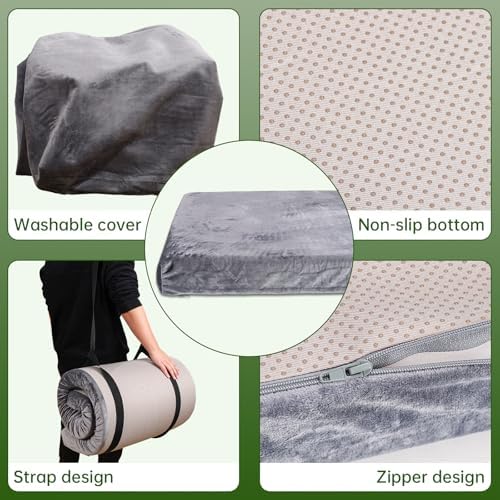 Memory Foam Camping Mattress pad,3 Inch Thick Floor Sleeping Mat Pad for Adults with Waterproof and Non-Slip Bottom, Portable Roll Up Mattress for Sleepover Guest