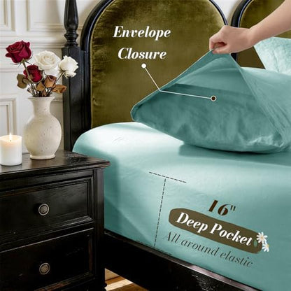 SONORO KATE 100% French Linen King Size Sheets Set,Natural Flax Bedding